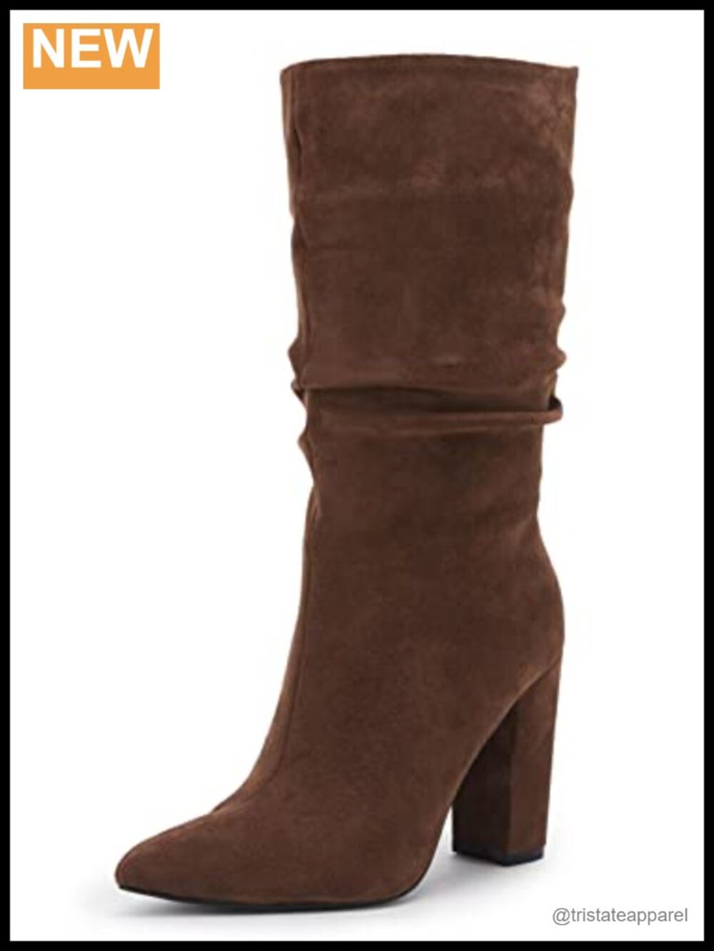 Womens Slouchy Mid Calf Faux Suede Boots Pointed Toe Chunky Block Heel